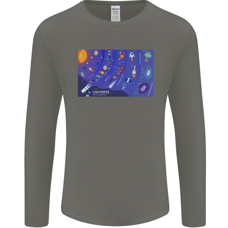 Galaxy Infographic Space Technology Planets Mens Long Sleeve T-Shirt Charcoal