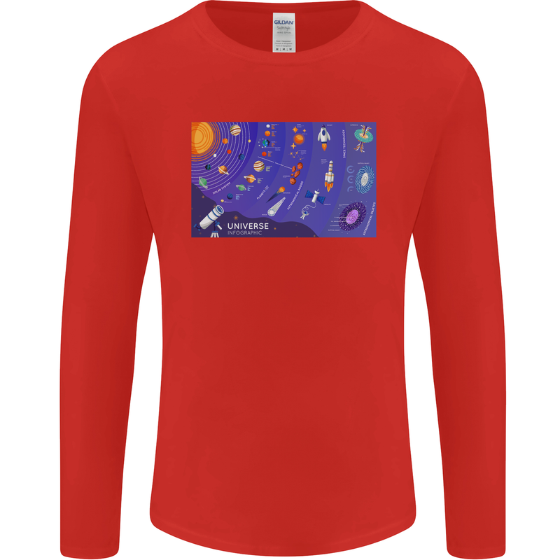Galaxy Infographic Space Technology Planets Mens Long Sleeve T-Shirt Red