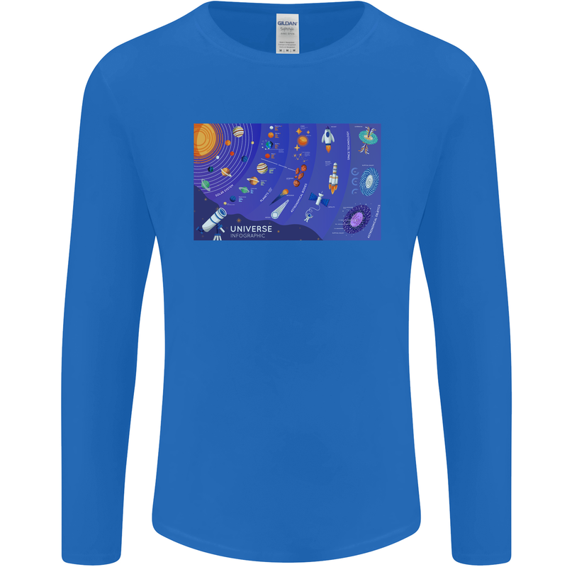 Galaxy Infographic Space Technology Planets Mens Long Sleeve T-Shirt Royal Blue