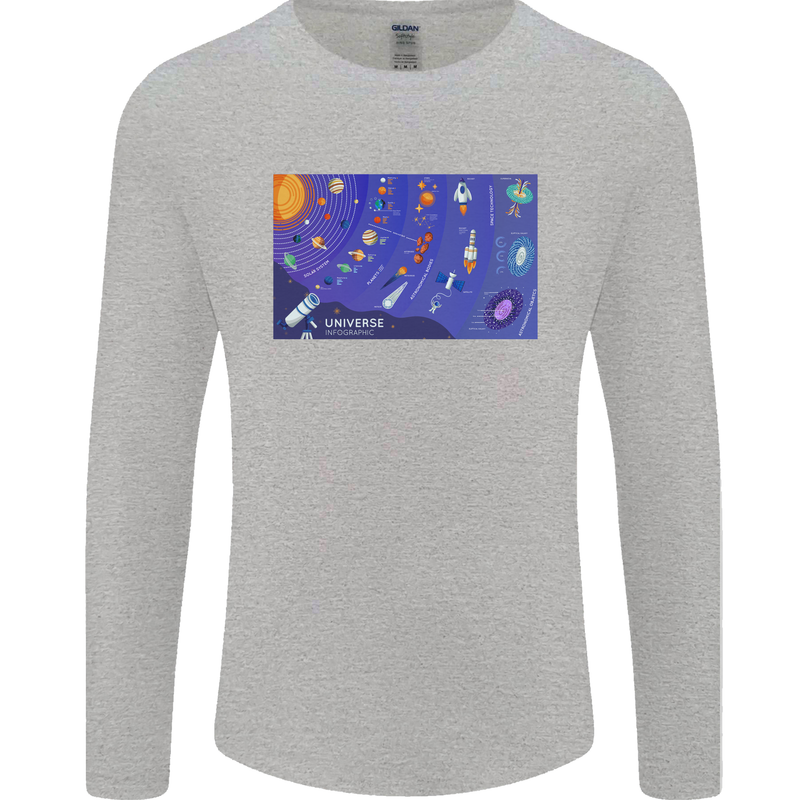 Galaxy Infographic Space Technology Planets Mens Long Sleeve T-Shirt Sports Grey