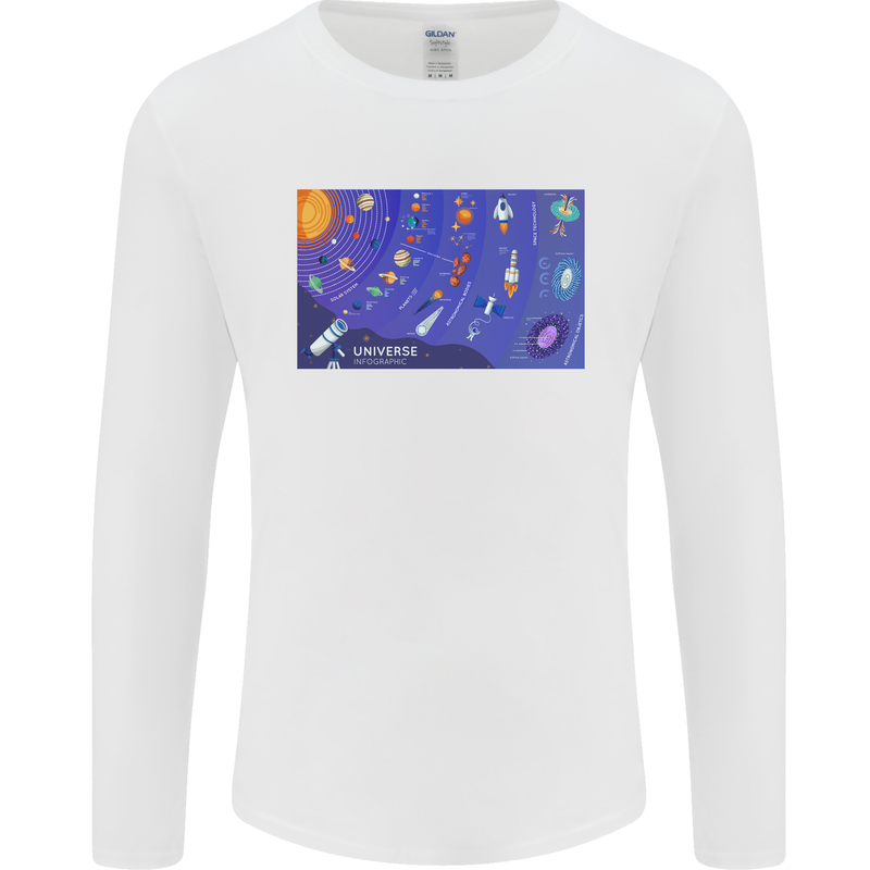 Galaxy Infographic Space Technology Planets Mens Long Sleeve T-Shirt White