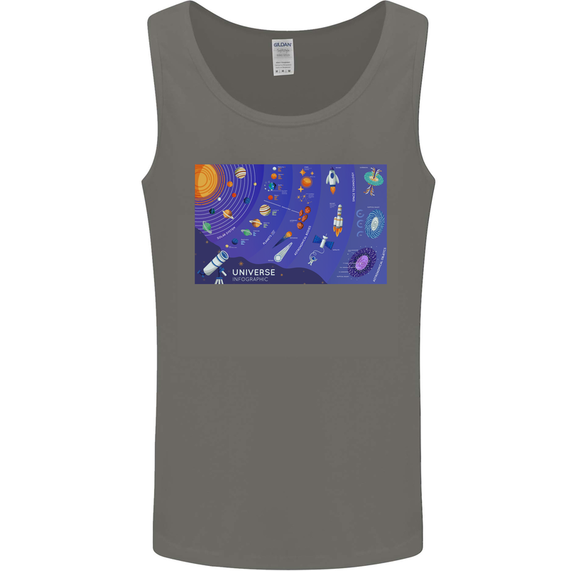 Galaxy Infographic Space Technology Planets Mens Vest Tank Top Charcoal