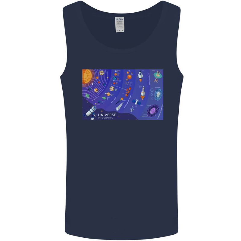 Galaxy Infographic Space Technology Planets Mens Vest Tank Top Navy Blue