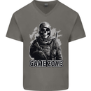 Game Zone Special Forces Video Game Skull Mens V-Neck Cotton T-Shirt Charcoal