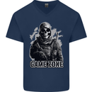 Game Zone Special Forces Video Game Skull Mens V-Neck Cotton T-Shirt Navy Blue