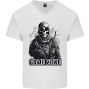 Game Zone Special Forces Video Game Skull Mens V-Neck Cotton T-Shirt White