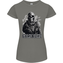 Game Zone Special Forces Video Game Skull Womens Petite Cut T-Shirt Charcoal