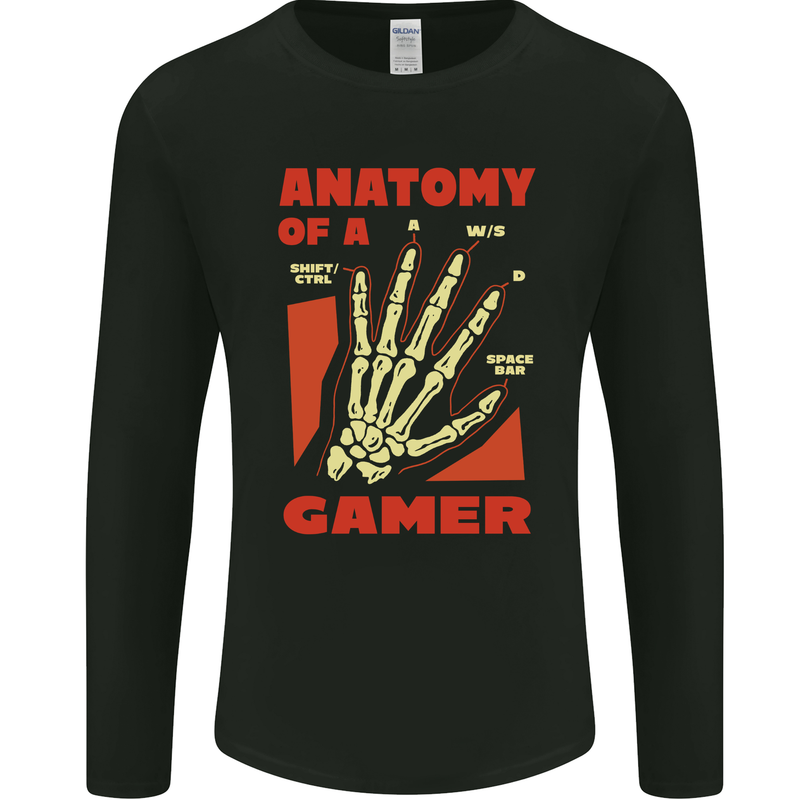 Gamer Anatomy Funny Gaming Video Games Mens Long Sleeve T-Shirt Black