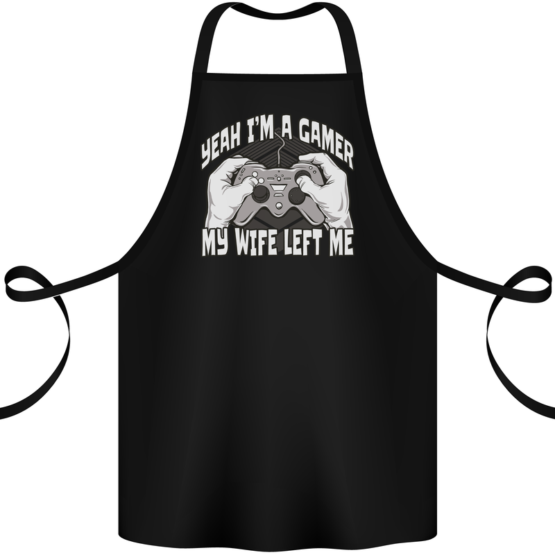 Gamer Wife Left Me Video Games Funny Gaming Cotton Apron 100% Organic Black