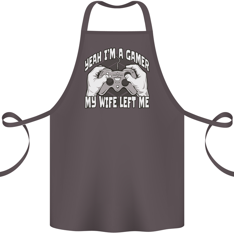 Gamer Wife Left Me Video Games Funny Gaming Cotton Apron 100% Organic Dark Grey