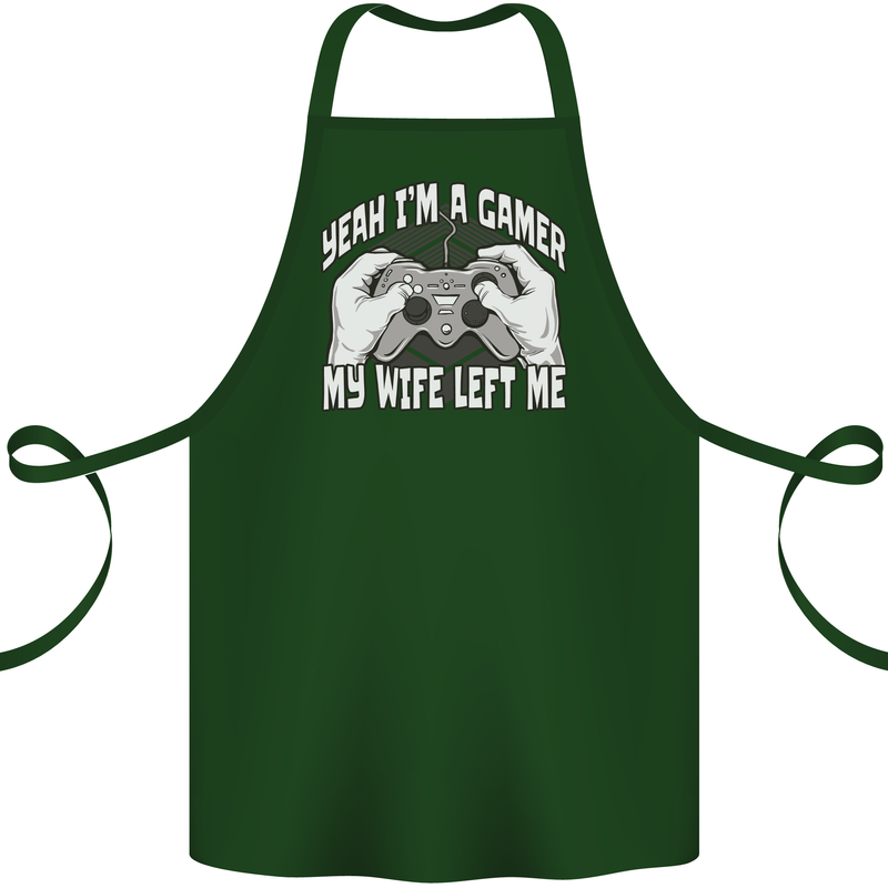 Gamer Wife Left Me Video Games Funny Gaming Cotton Apron 100% Organic Forest Green