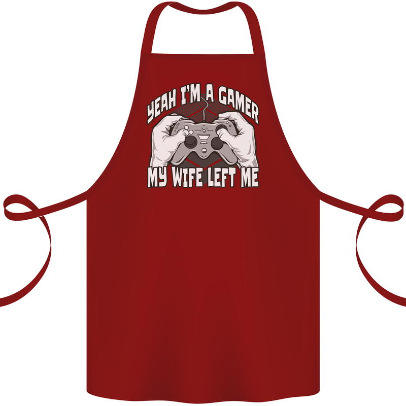 Gamer Wife Left Me Video Games Funny Gaming Cotton Apron 100% Organic Maroon