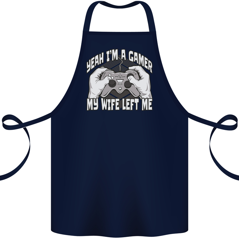 Gamer Wife Left Me Video Games Funny Gaming Cotton Apron 100% Organic Navy Blue