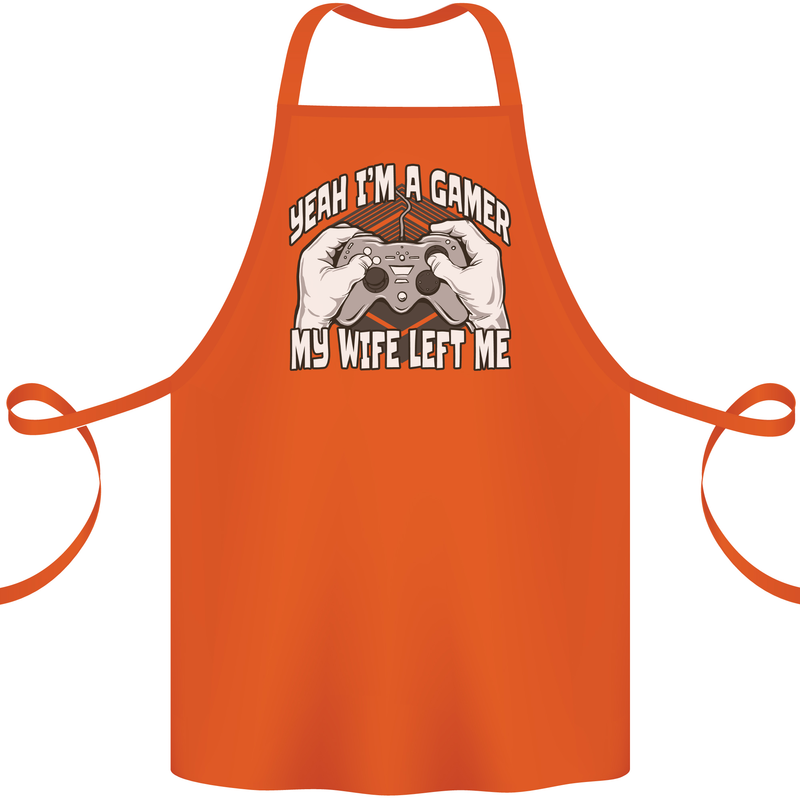 Gamer Wife Left Me Video Games Funny Gaming Cotton Apron 100% Organic Orange