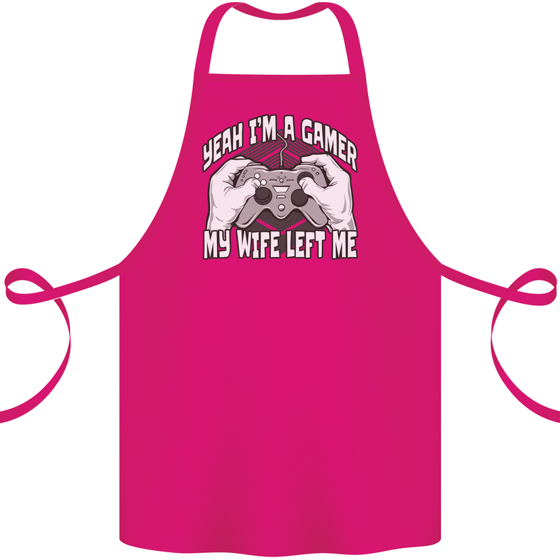 Gamer Wife Left Me Video Games Funny Gaming Cotton Apron 100% Organic Pink