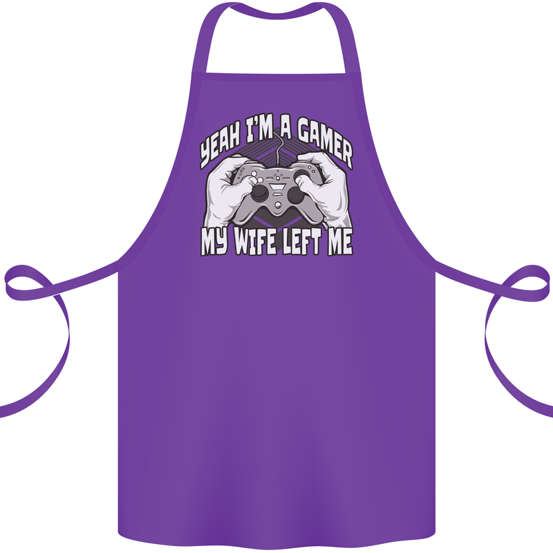 Gamer Wife Left Me Video Games Funny Gaming Cotton Apron 100% Organic Purple