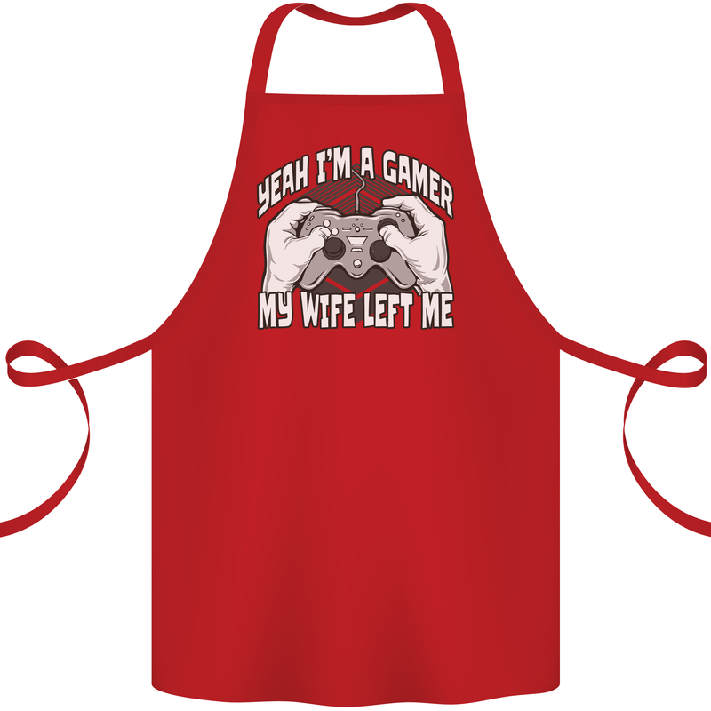 Gamer Wife Left Me Video Games Funny Gaming Cotton Apron 100% Organic Red