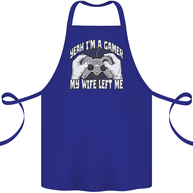 Gamer Wife Left Me Video Games Funny Gaming Cotton Apron 100% Organic Royal Blue