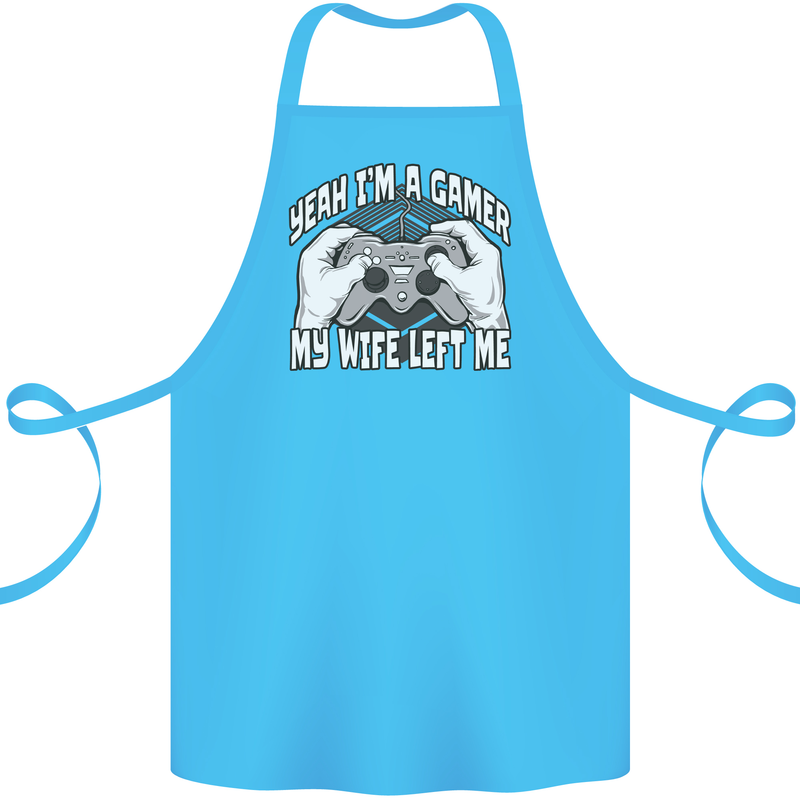 Gamer Wife Left Me Video Games Funny Gaming Cotton Apron 100% Organic Turquoise