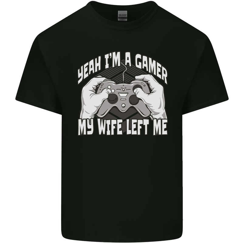 Gamer Wife Left Me Video Games Funny Gaming Mens Cotton T-Shirt Tee Top Black