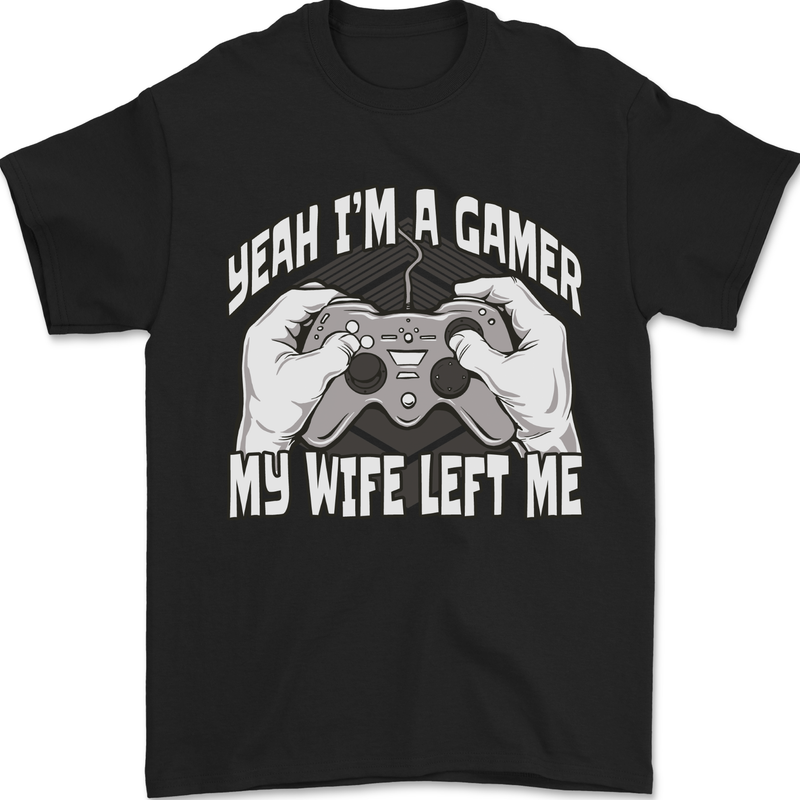 Gamer Wife Left Me Video Games Funny Gaming Mens T-Shirt 100% Cotton Black