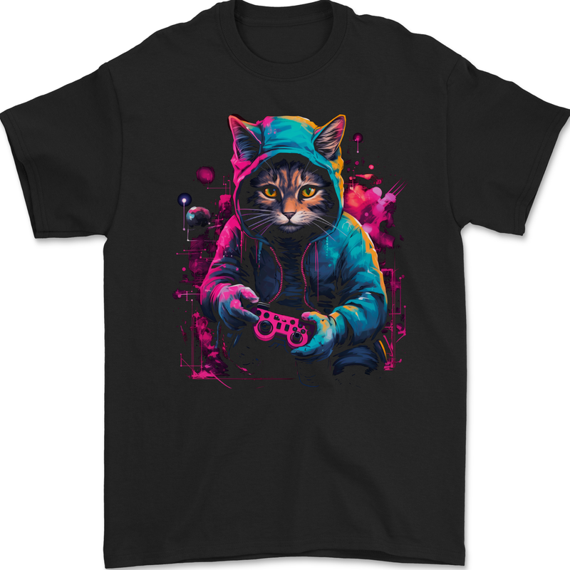 Gaming Cat Cool Gamer Video Games Mens Gildan Cotton T-Shirt Black
