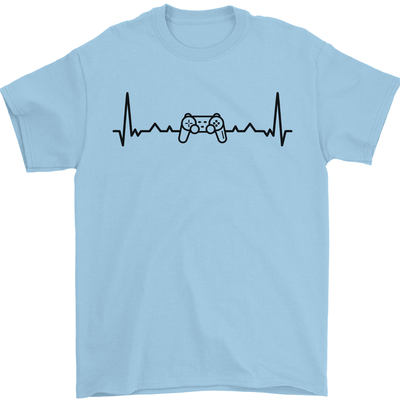 Gaming ECG Video Games Console Controller Mens T-Shirt 100% Cotton Light Blue