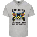 Gaming I Thought Said Extra Lives Gamer Mens V-Neck Cotton T-Shirt Sports Grey