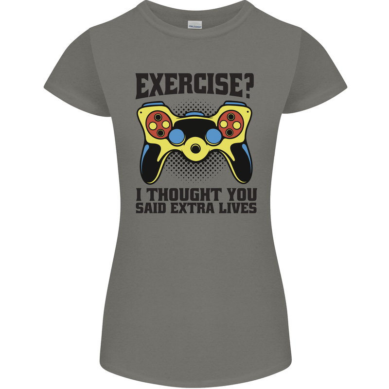 Gaming I Thought Said Extra Lives Gamer Womens Petite Cut T-Shirt Charcoal