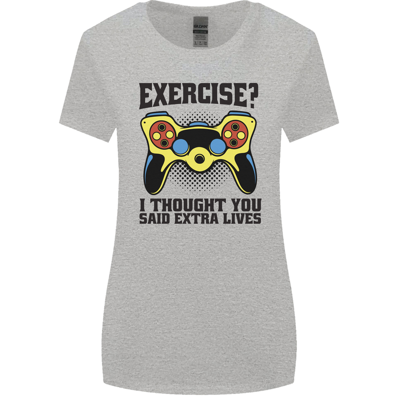 Gaming I Thought Said Extra Lives Gamer Womens Wider Cut T-Shirt Sports Grey