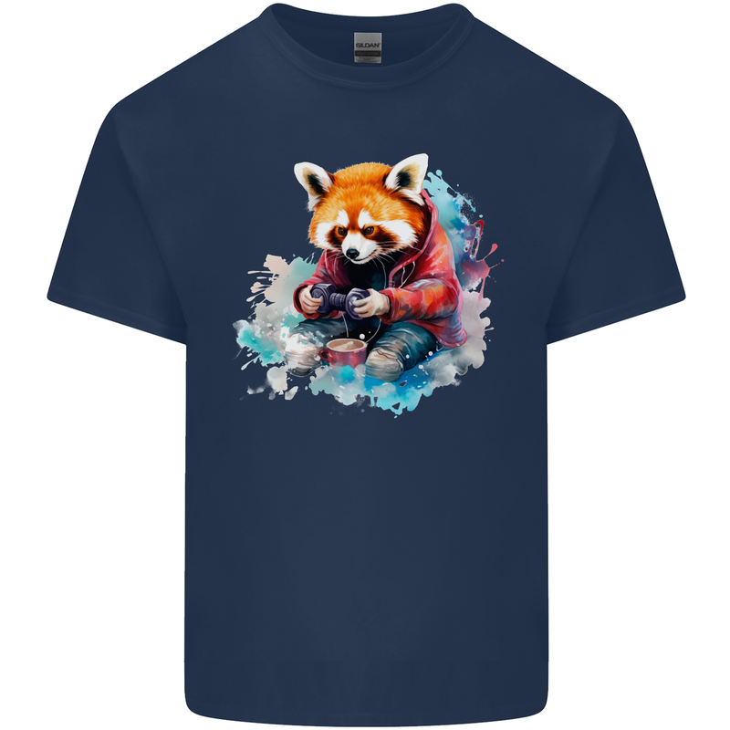 Gaming Red Panda Video Games Gamer Mens Cotton T-Shirt Tee Top Navy Blue