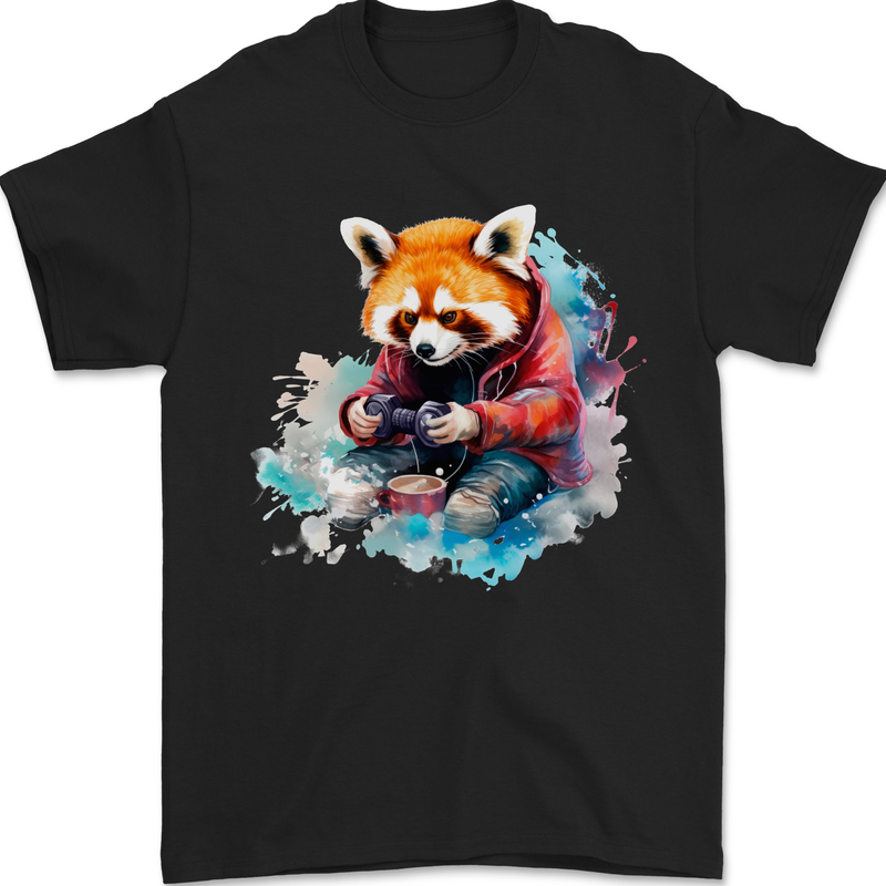 Gaming Red Panda Video Games Gamer Mens T-Shirt 100% Cotton Black