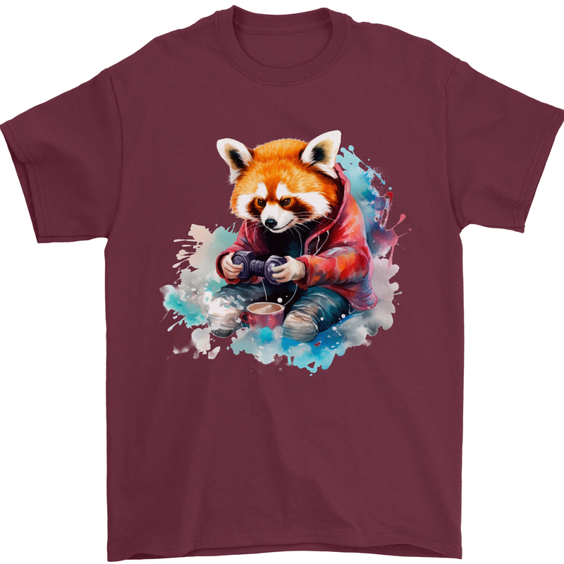 Gaming Red Panda Video Games Gamer Mens T-Shirt 100% Cotton Maroon