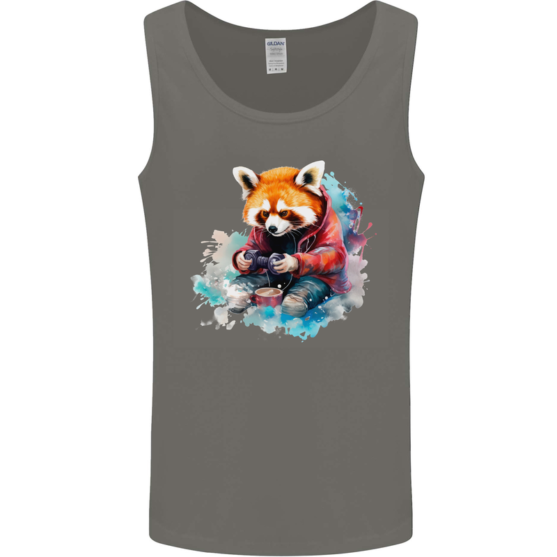 Gaming Red Panda Video Games Gamer Mens Vest Tank Top Charcoal