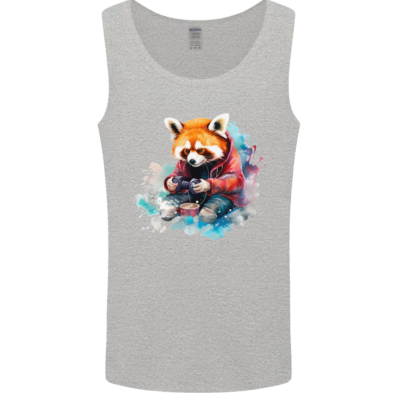 Gaming Red Panda Video Games Gamer Mens Vest Tank Top Sports Grey
