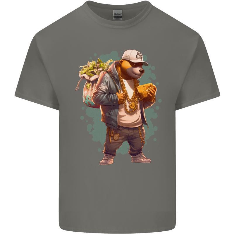 Gangster Bear With Loads of Money Cash Hustle Mens Cotton T-Shirt Tee Top Charcoal