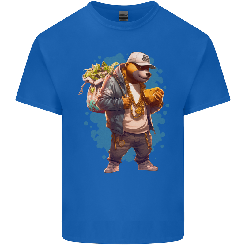 Gangster Bear With Loads of Money Cash Hustle Mens Cotton T-Shirt Tee Top Royal Blue