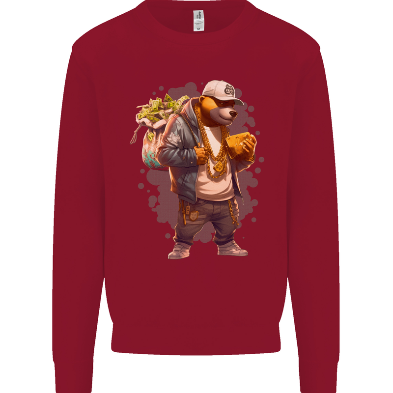 Gangster Bear With Loads of Money Cash Hustle Mens Sweatshirt Jumper Red