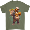 Gangster Bear With Loads of Money Cash Hustle Mens T-Shirt 100% Cotton Military Green