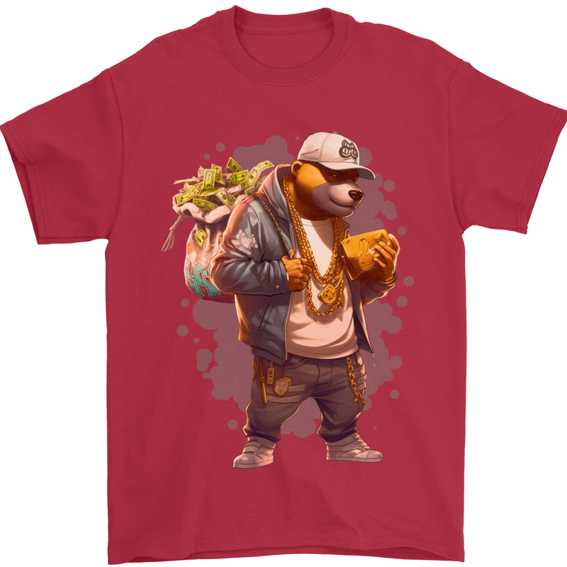 Gangster Bear With Loads of Money Cash Hustle Mens T-Shirt 100% Cotton Red