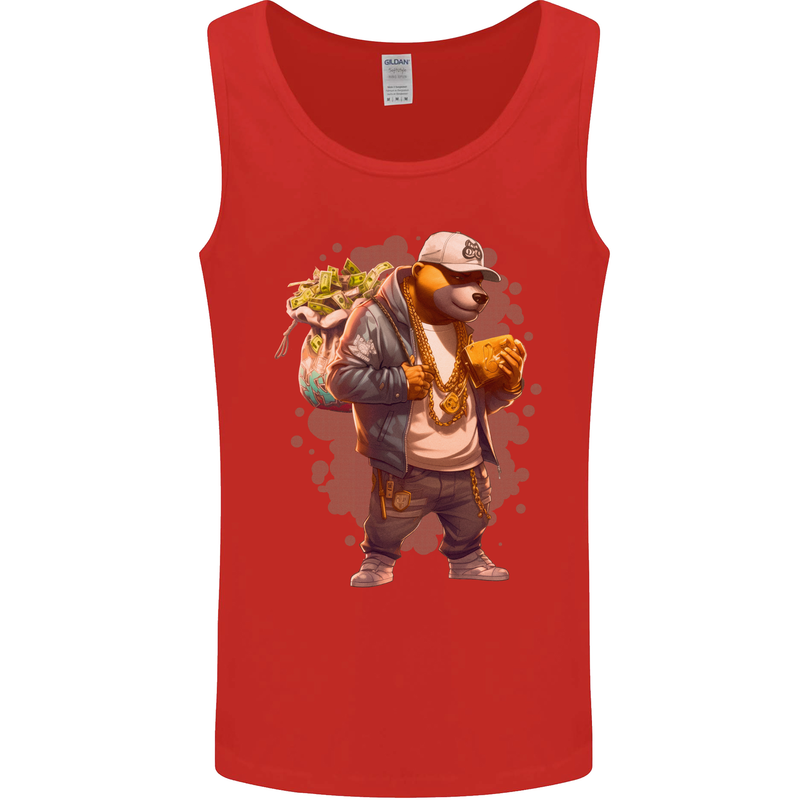 Gangster Bear With Loads of Money Cash Hustle Mens Vest Tank Top Red