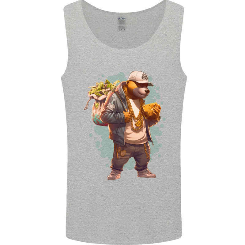 Gangster Bear With Loads of Money Cash Hustle Mens Vest Tank Top Sports Grey
