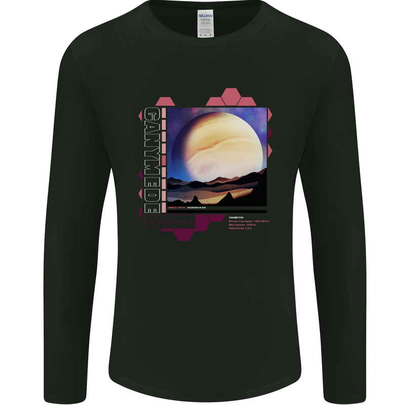 Ganymede Jupiter III Astronomy Planets Cosmos Mens Long Sleeve T-Shirt Black