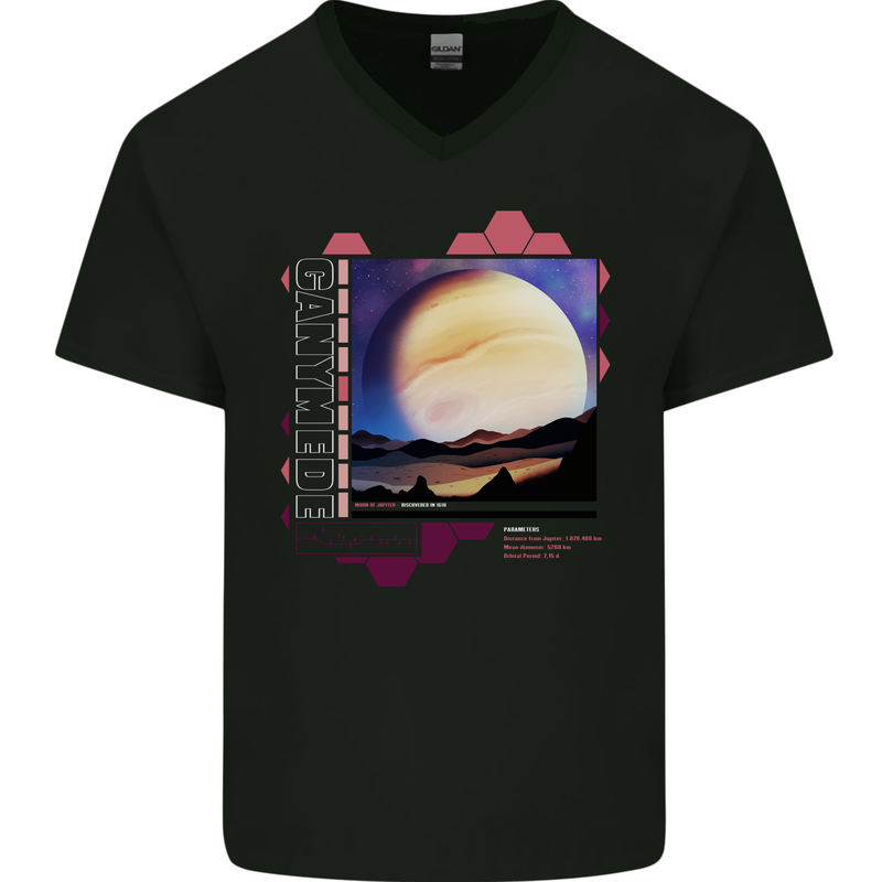 Ganymede Jupiter III Astronomy Planets Cosmos Mens V-Neck Cotton T-Shirt Black