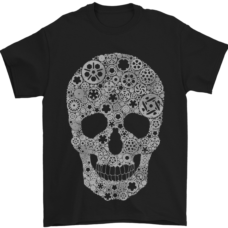 a black t - shirt with a skull made out of gears