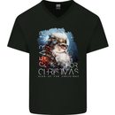 Gear Up Christmas Steampunk Santa Xmas Mens V-Neck Cotton T-Shirt Black