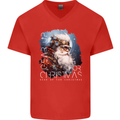 Gear Up Christmas Steampunk Santa Xmas Mens V-Neck Cotton T-Shirt Red