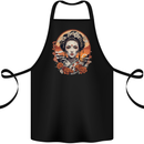 Geisha Girl With Flowers Cotton Apron 100% Organic Black