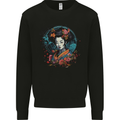 Geisha Girl With Flowers Fantasy Kids Sweatshirt Jumper Black