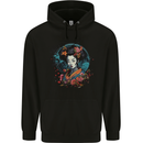 Geisha Girl With Flowers Fantasy Mens 80% Cotton Hoodie Black